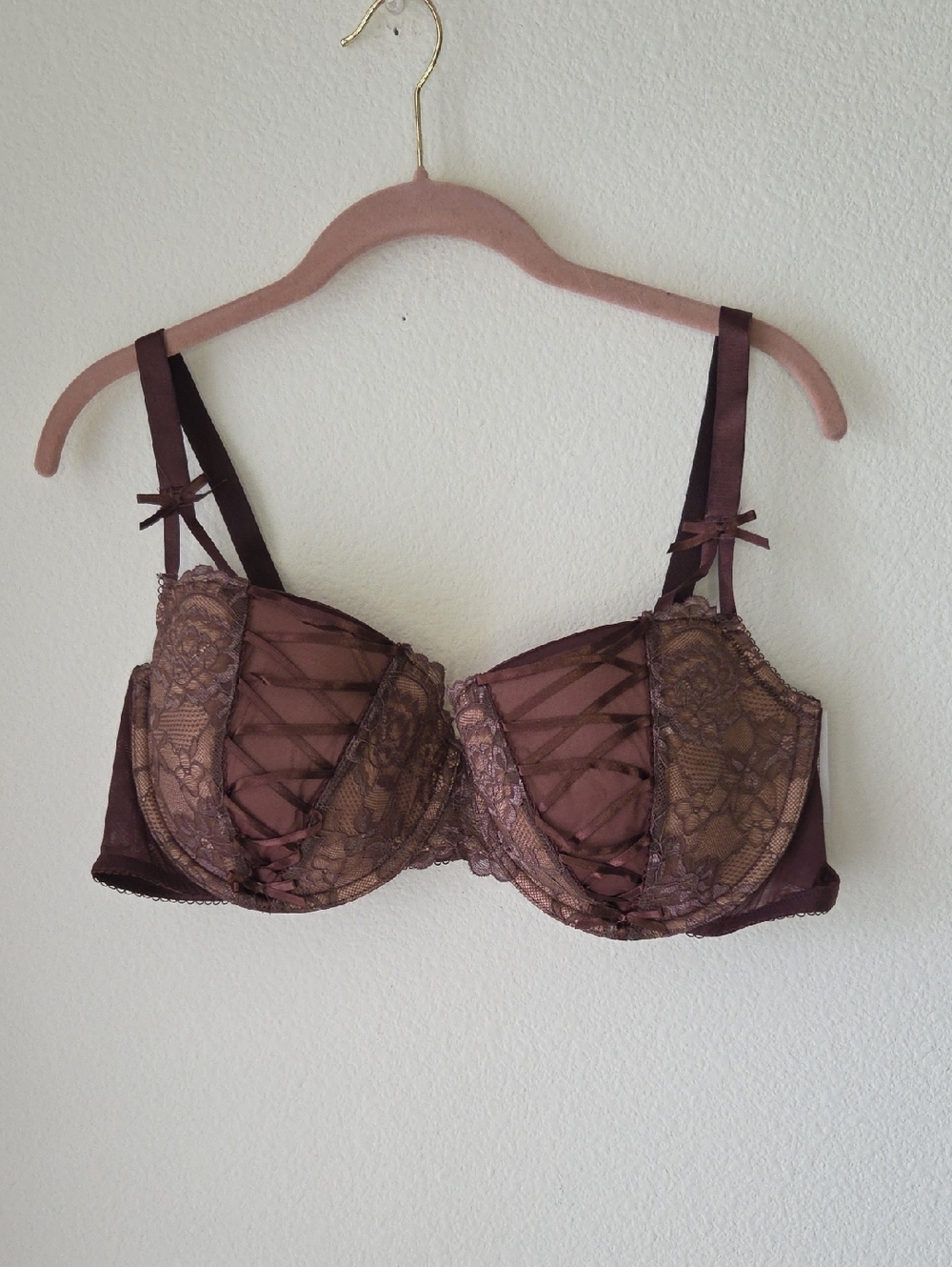Adore me Enny Contour Balconette Bra Lace Ribbon Plus Sz 42DD NWT Romantic
